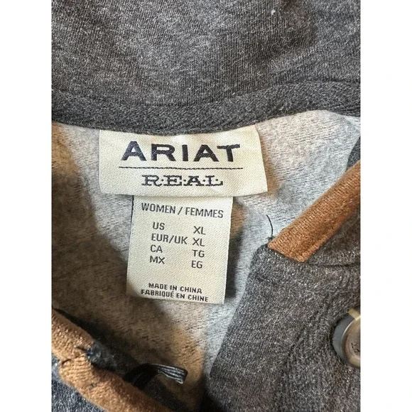 Ariat Hoodie Womens XL Gray REAL Elevated Hood Pullover Henley Kangaroo Pocket